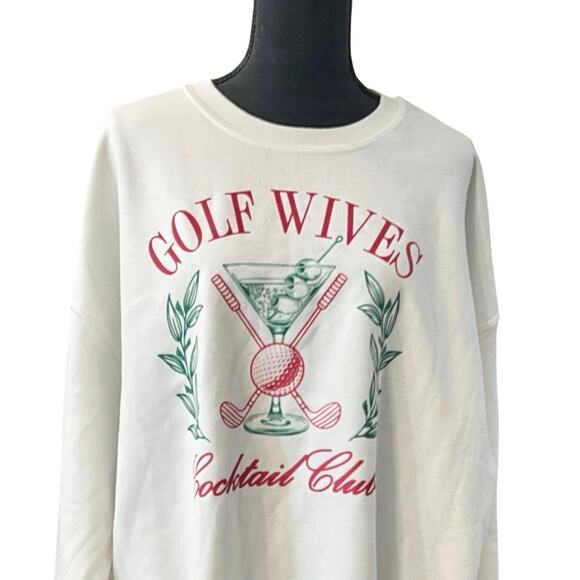 Gildan Sweaters - NEW Golf Wives Cocktail Club Pullover Sweatshirt Womens XL Preppy Pink Green